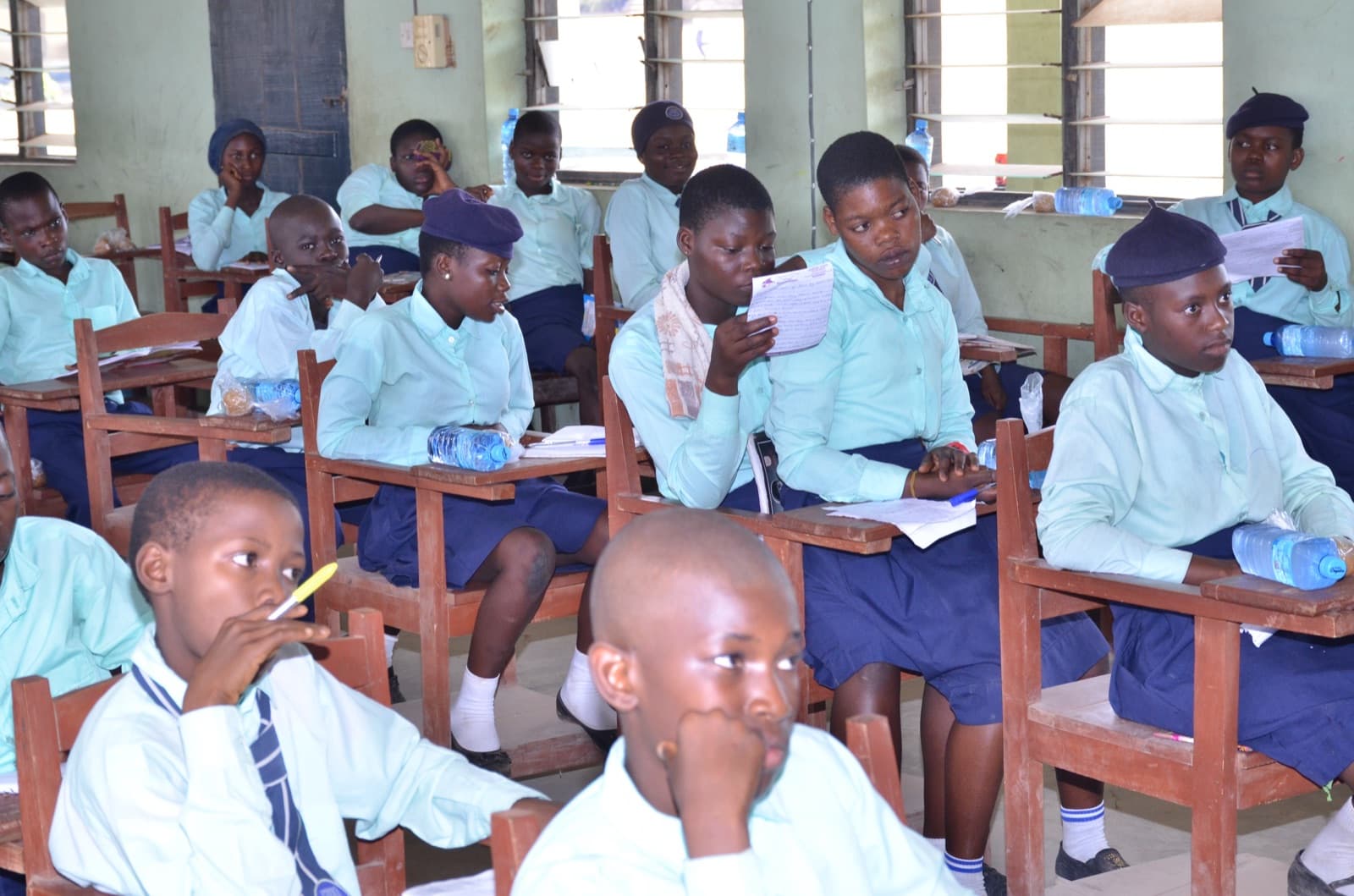 Students seated during a session at Aatan Baptist Comprehensive High School, 2019.