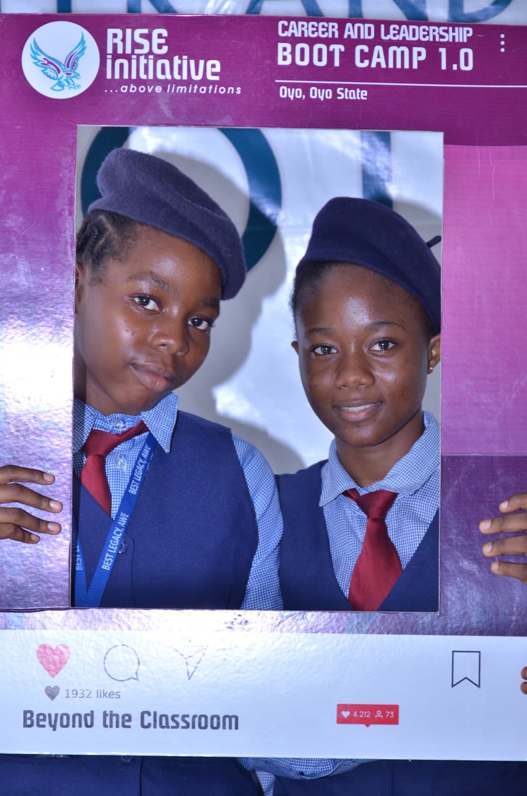 Two students smiling during the 2019 bootcamp at Best Legacy International Secondary School.